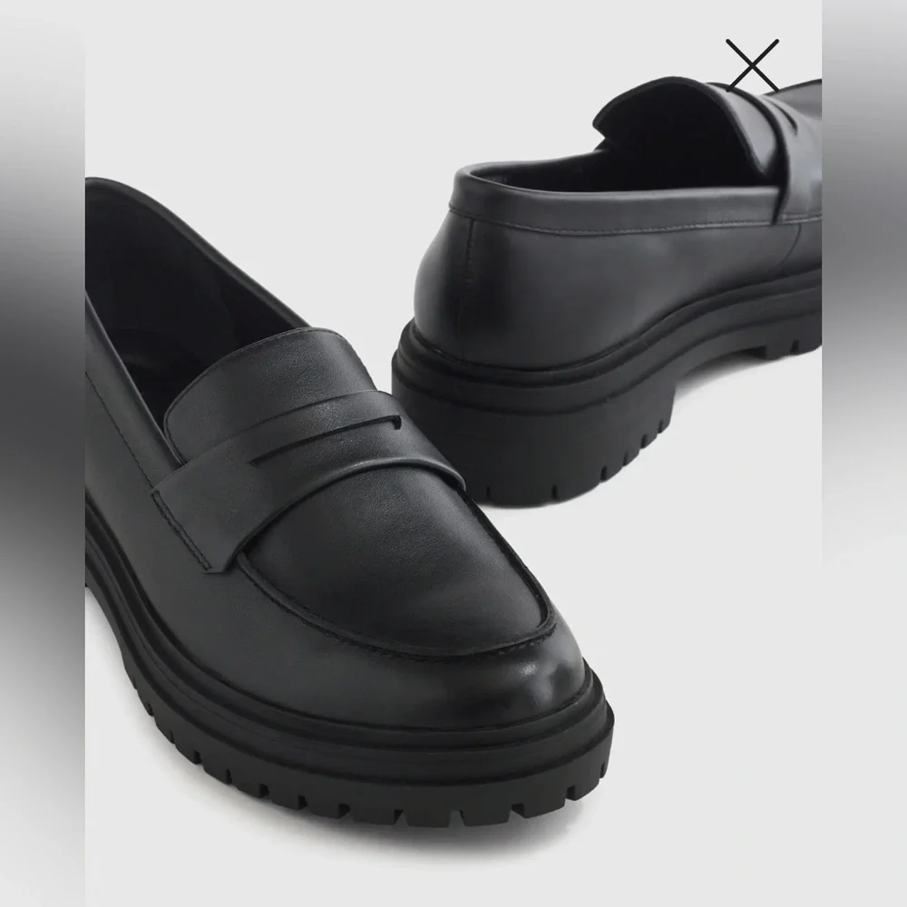 NIB Quince Italian Leather Lug Sole Loafer Black Size Women's 10 - Picture 2 of 13